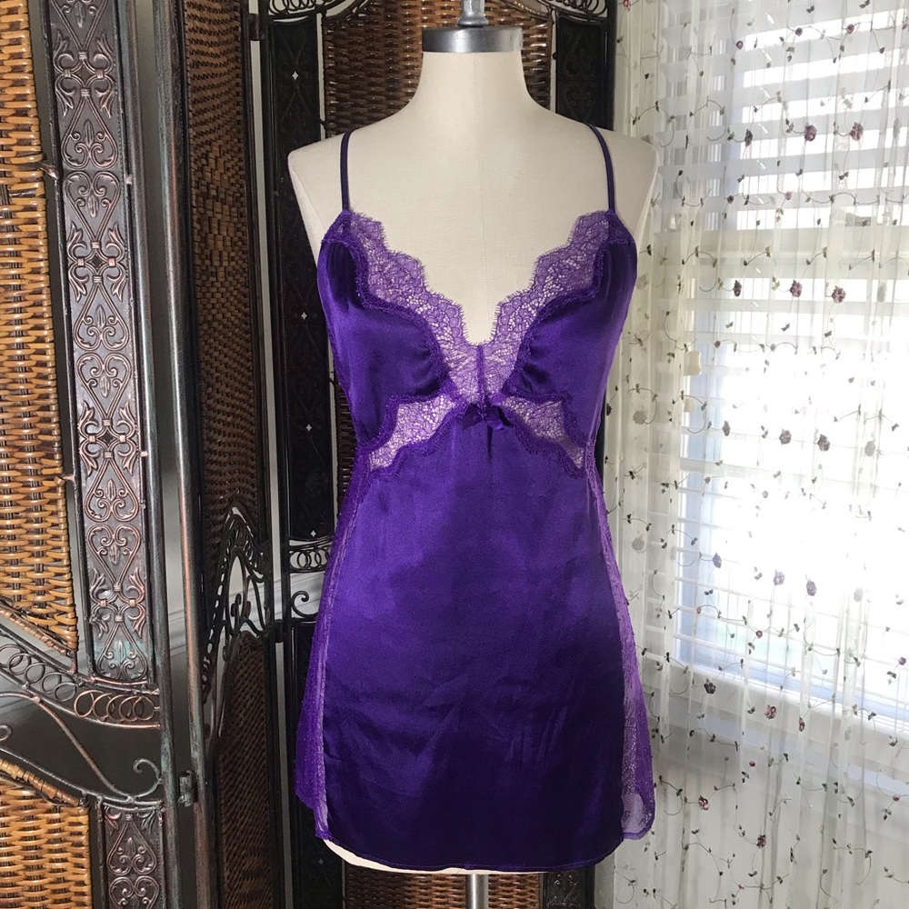 Victoria's Secret Purple Lace-Trim Satin Chemise